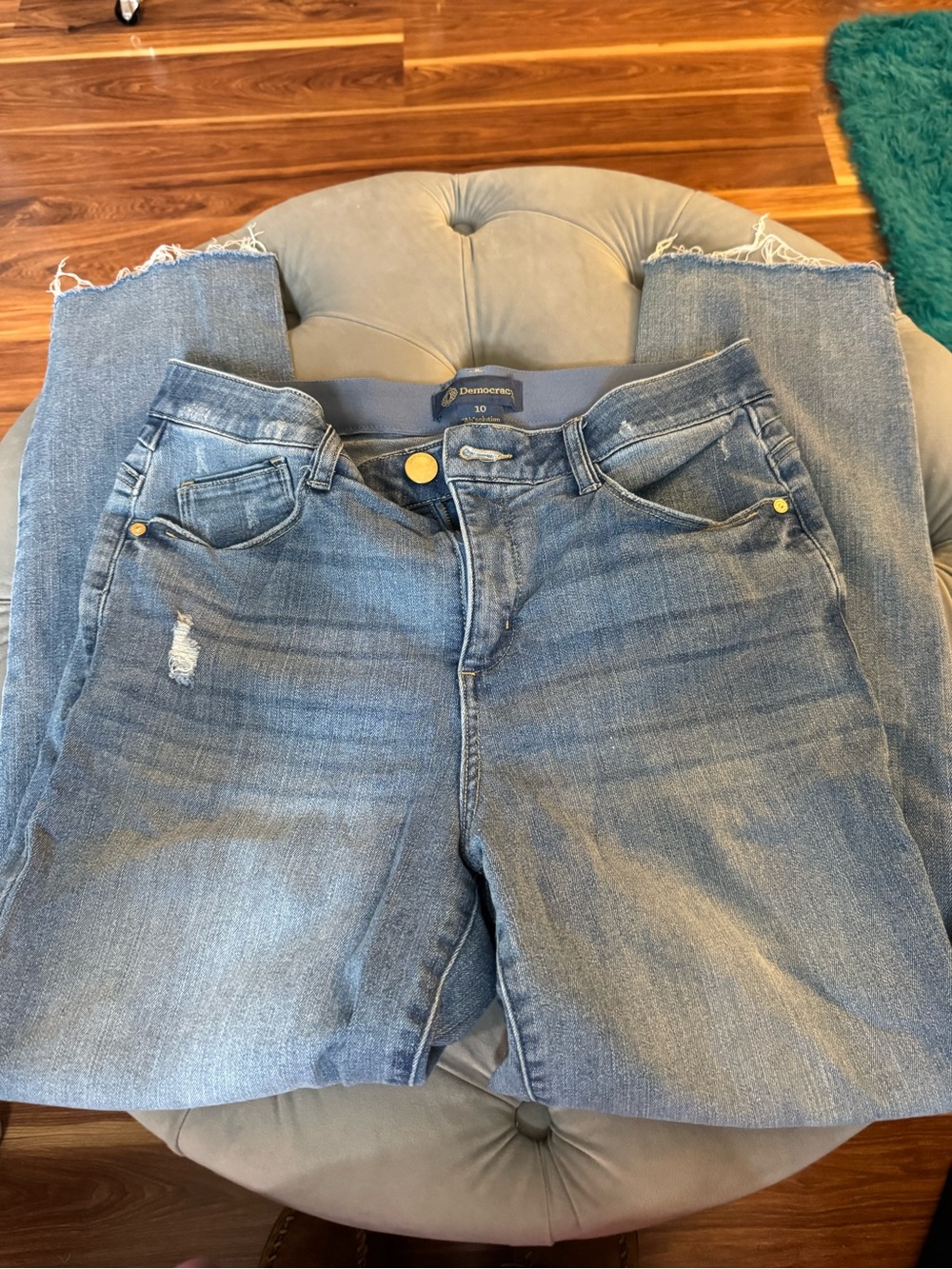 Democracy Women's Absolution Distressed Light Blue Jeans Raw Hem - Size 10